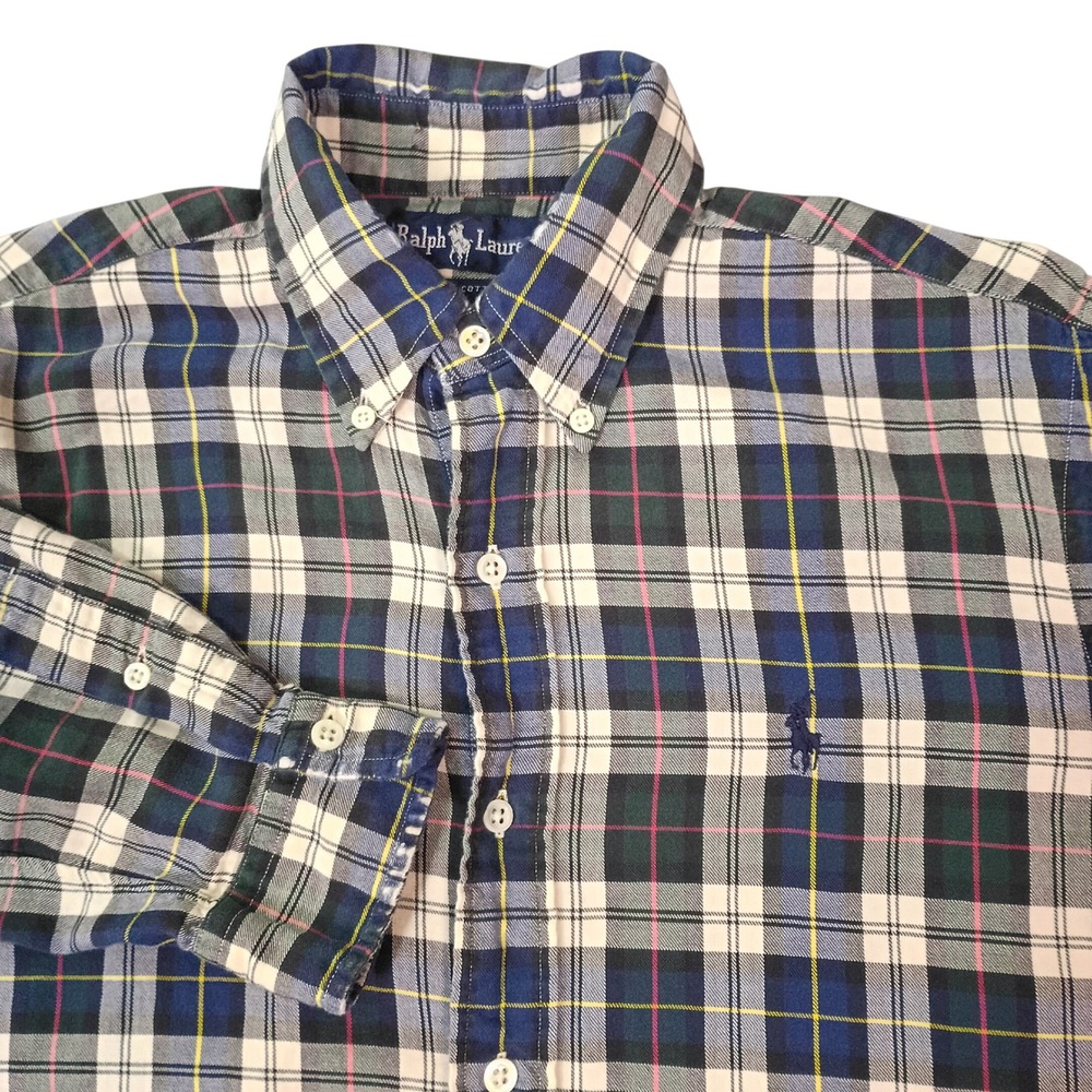 Ralph Lauren Mens Plaid Button Down Shirt Medium Blue Multi Cotton Long Sleeve